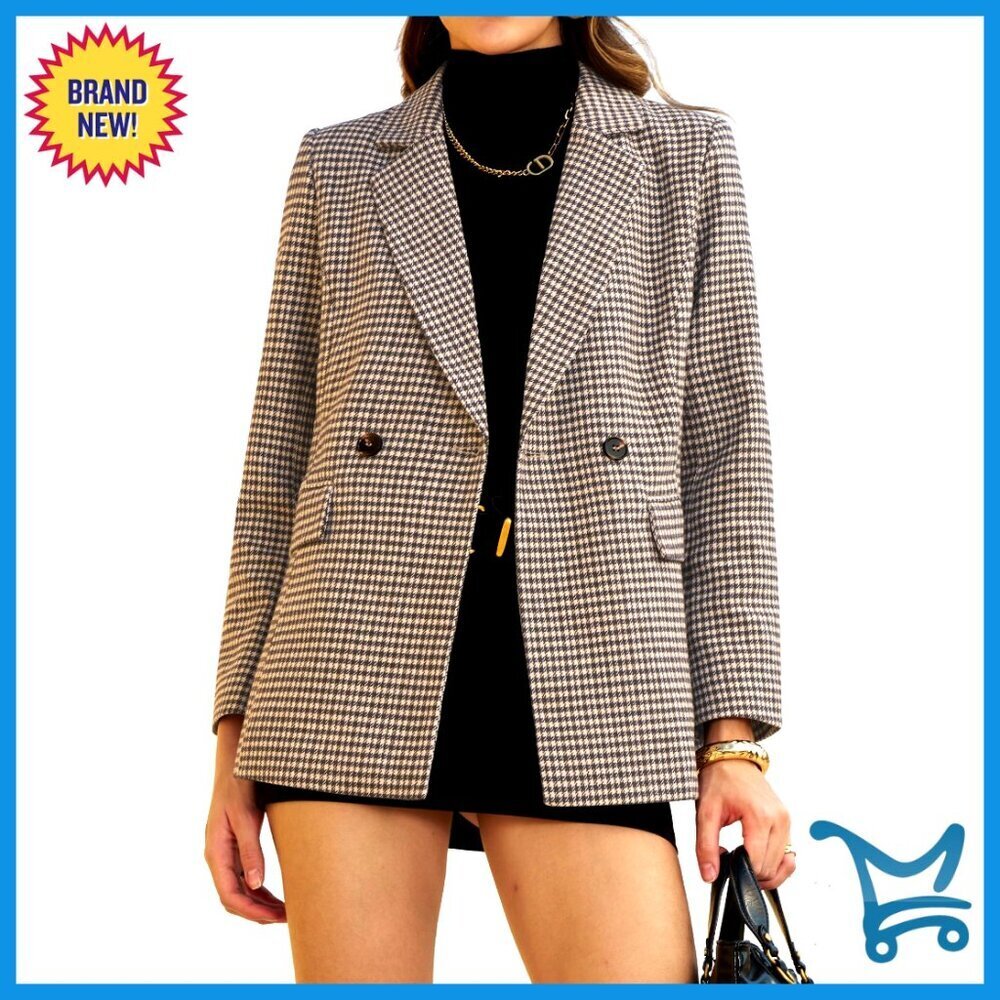 Oversized Boyfriend Blazer, Plaid Tweed Jacket, Fully Lined Work Office Coat